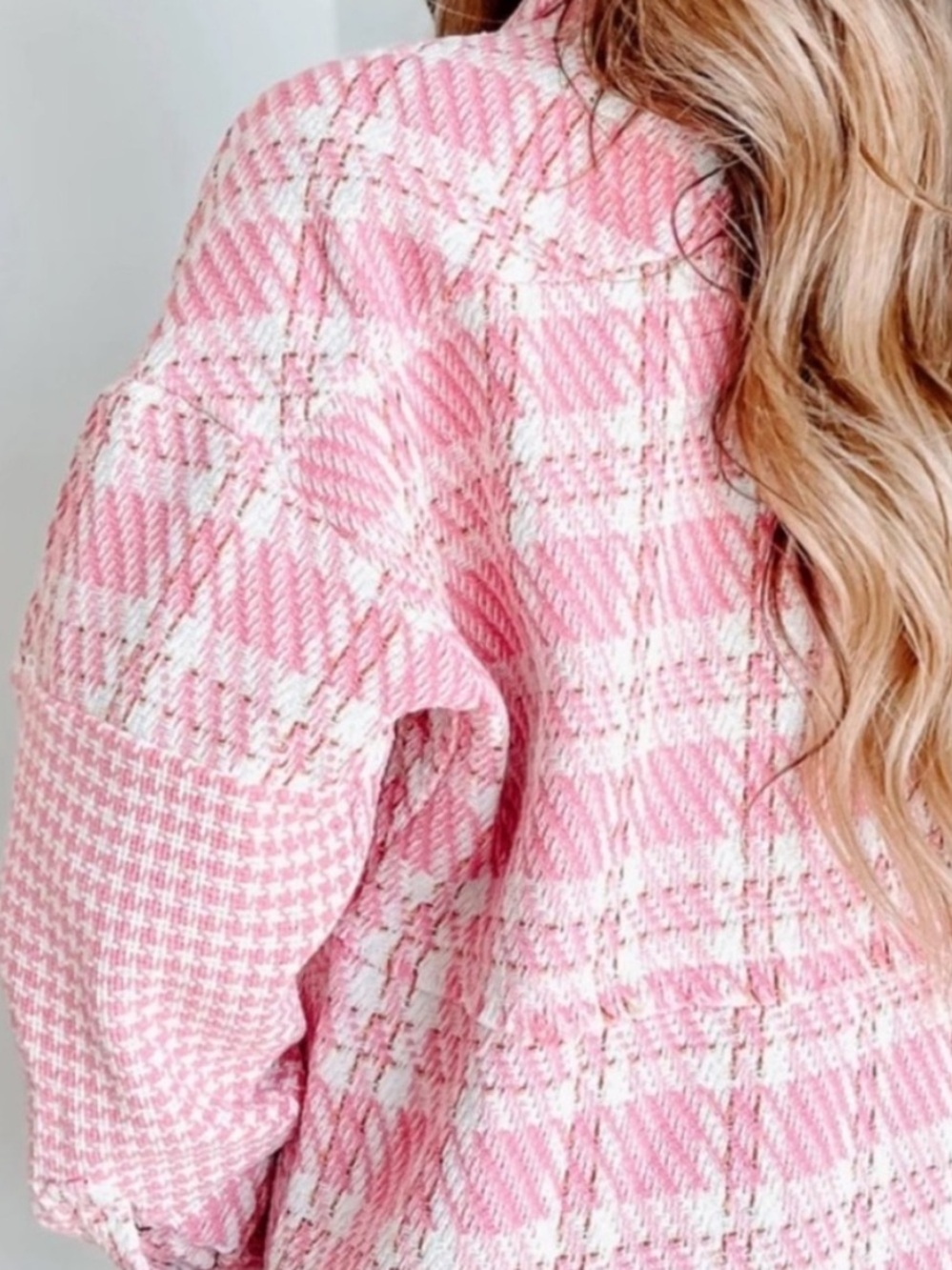 🍁”Tweed Me Alone” Pink Plaid Craft Distressed Houndstooth - Picture 4 of 16